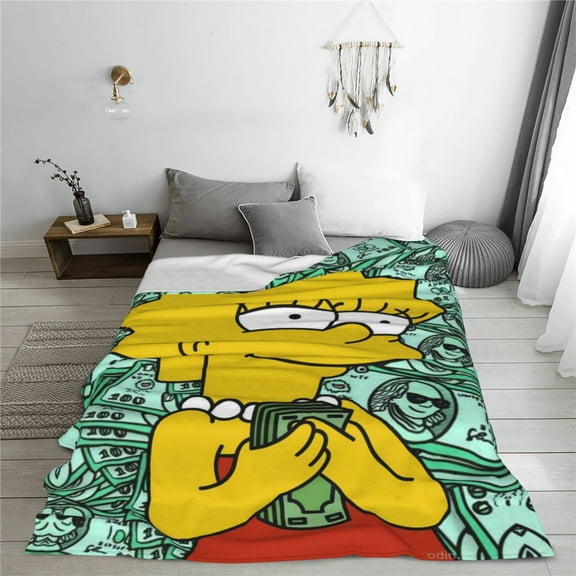 Simpsons Cartoon Printing Throw Blanket, All Seasons Flannel Fleece Blanket, Soft & Warm Plush Blankets for Couch Sofa Bed Camping Travel, 40"x30"