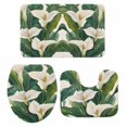 thumbnail image 2 of Spring Flower Bathroom Rugs Set Rustic Watercolor White Calla Lily Floral Green Leaf Linen Texture Non Slip Absorbent Bath Mats 3 Piece Set, U-Shaped Floor Mat, Toilet Seat Cover Large Size, 2 of 9
