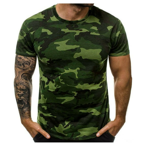 Zhensanguo Mens T-Shirts Camouflage Short Sleeve Casual Tops Crewneck Vintage Summer T-Shirts Army Green 3XL
