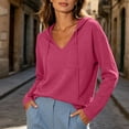 thumbnail image 6 of DYTTDG Women's Waffle Knit Hoodie V Neck Long Sleeve Pullover Top Casual Lightweight Hooded Sweatshirt Pocket, 6 of 8