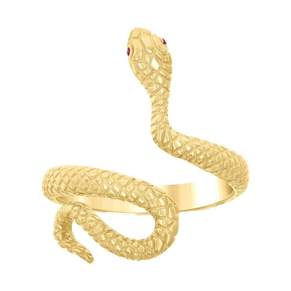 10k Yellow Gold Womens Pink Cubic Zirconia Snake Fashion Ring 24.7x24.7mm Wide Ring for Women