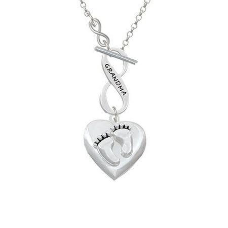 Baby Shoes Heart Necklace - Baby Feet Heart Locket - To Infinity Grandma Toggle Necklace