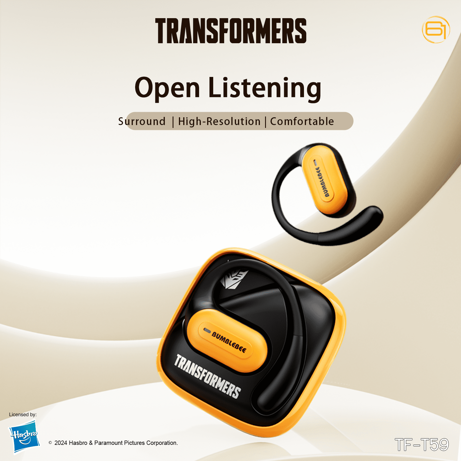 Transformers TF-T59 Ear-Hook True Wireless Bluetooth Earbuds with Mic, Low Latency Game/Music Modes, 13mm Drivers, Secure Fit Sport Headphones, IPX5 Waterproof Deep Bass Sound – Bumblebee Yellow