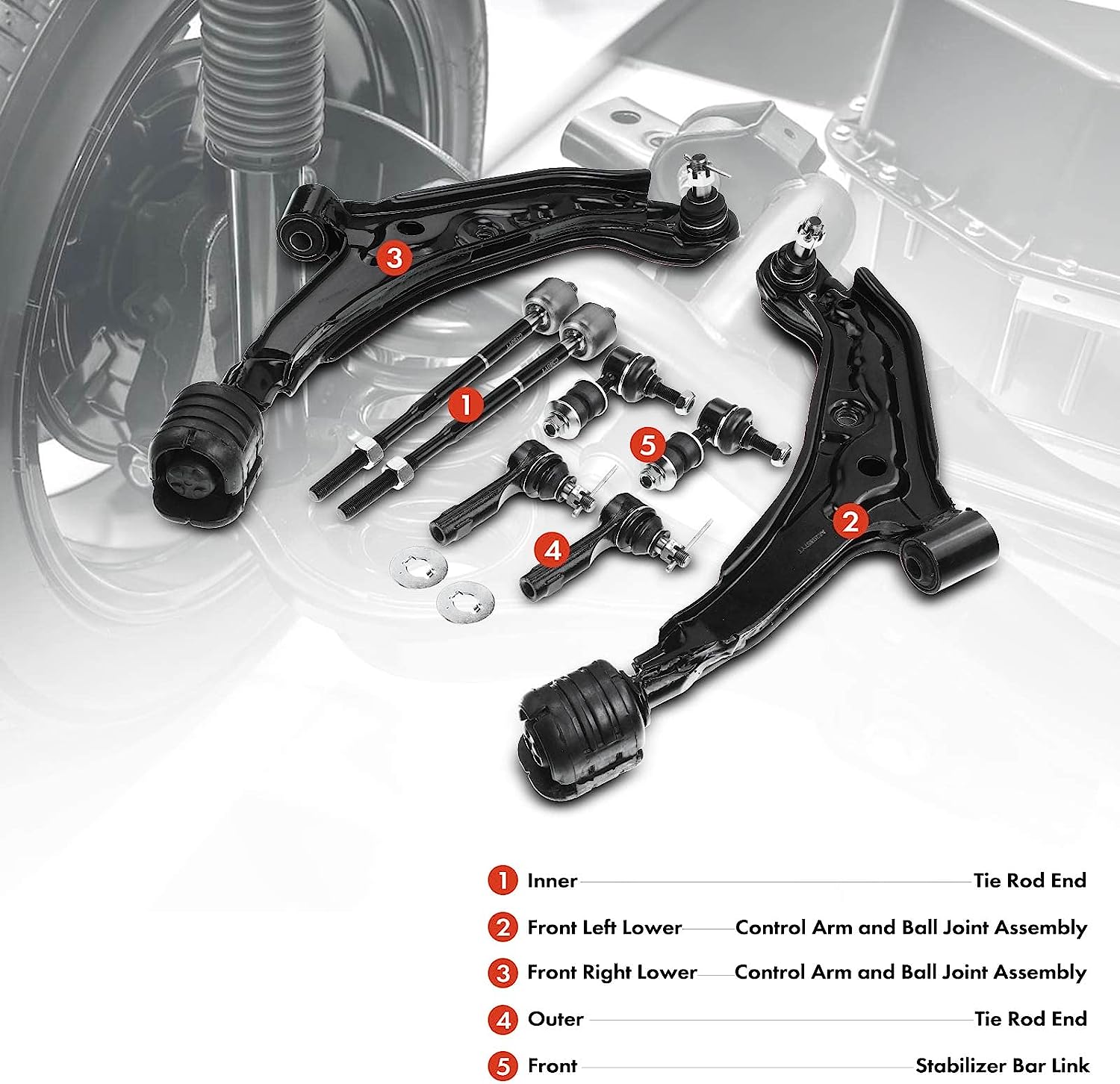 Front Lower Control Arm & Tie Rod End Kit For 95-99 Nissan Maxima – Sway Bar, Rack Bellow, Greasable