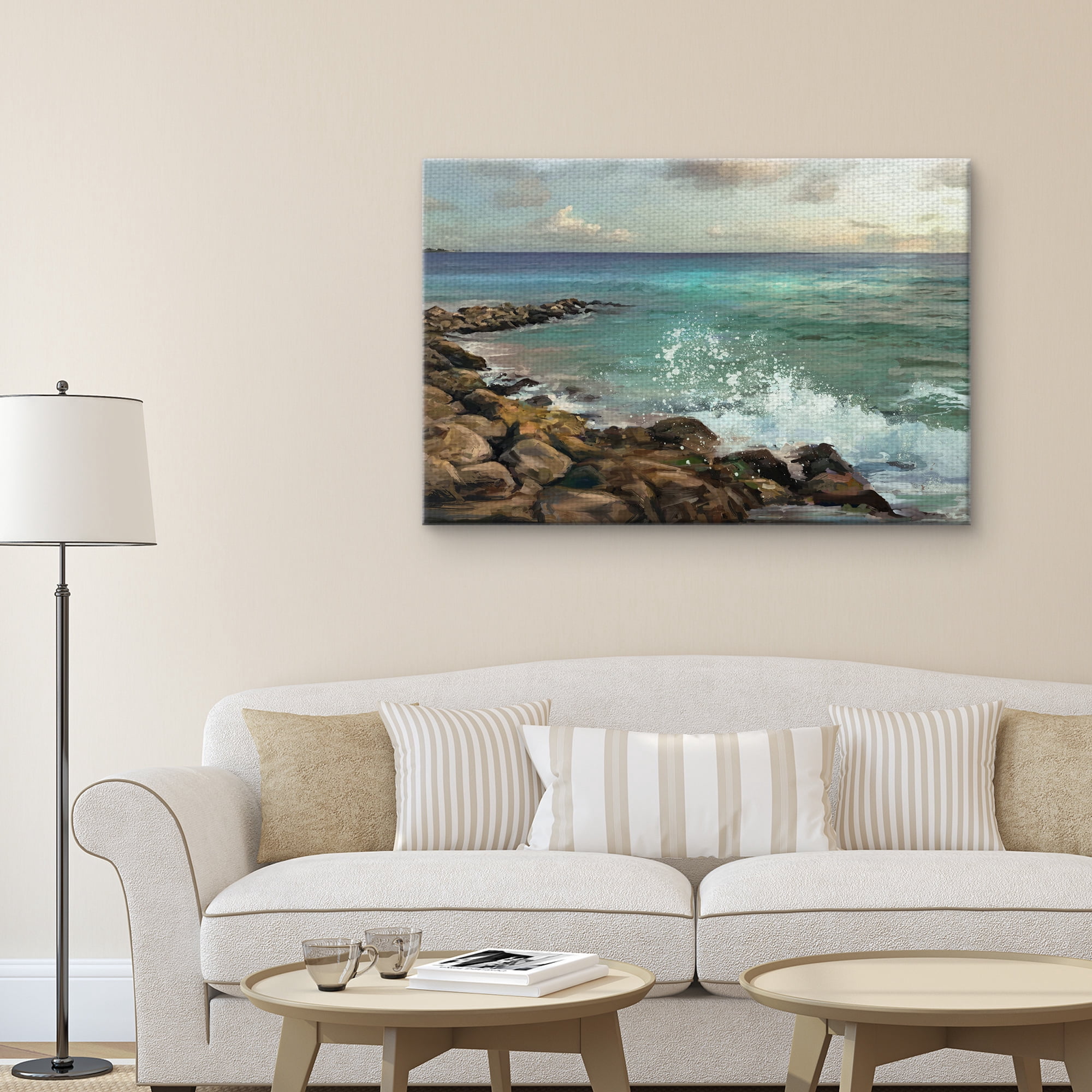 Masterpiece Art Gallery Rocky Shore Ocean By Studio Arts Canvas Art Print 24" x 36"