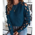 thumbnail image 5 of Women Cute Cold Shoulder Pullover Sweaters Knitted Cozy Fitted Long Sleeve Trendy Sweater Blue XL, 5 of 9