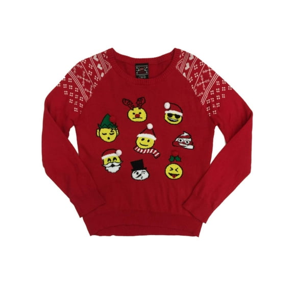 Girls Red Emoji Christmas Holiday Sweater Santa Snowman Reindeer & Poop S