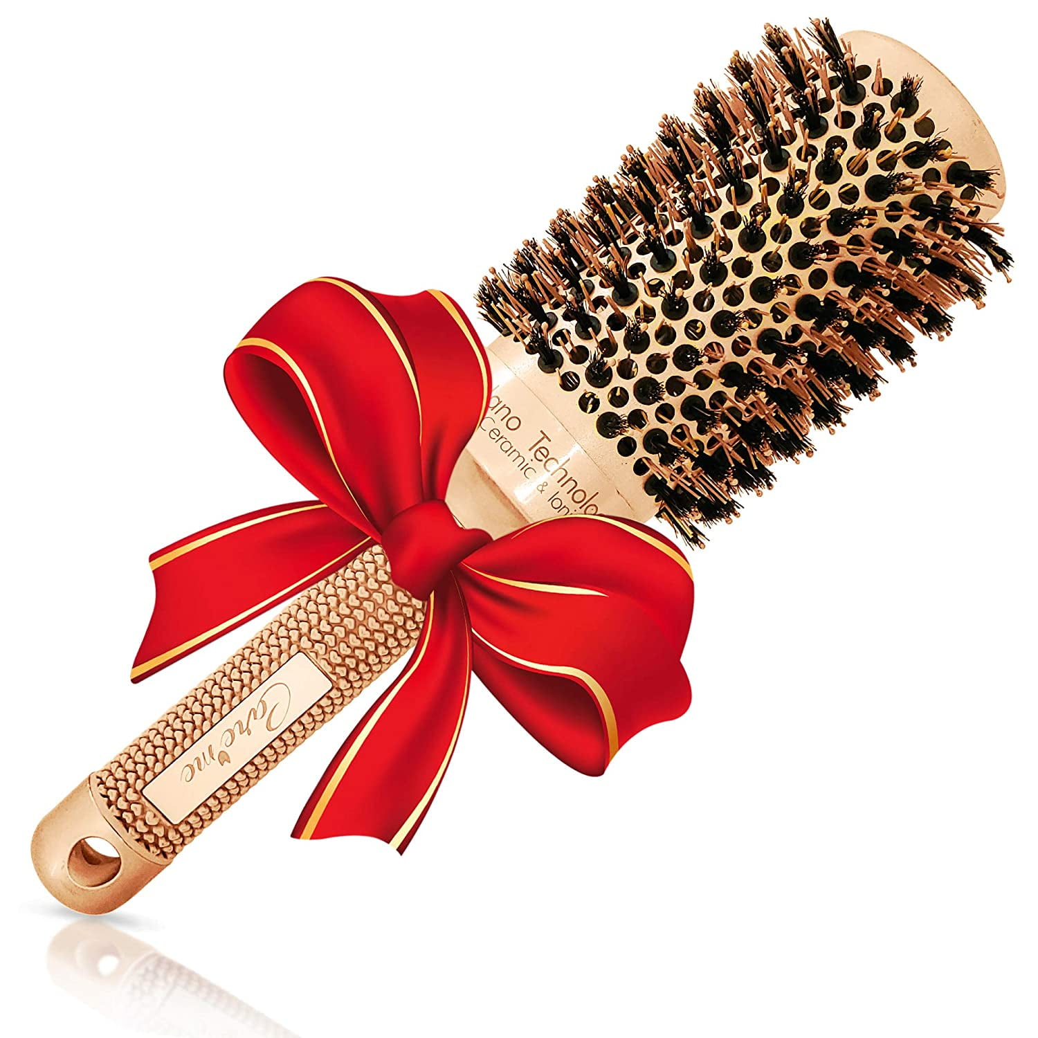 Care me Blow Dry Round Hair Brush with Boar Bristles (2 inch Core) -  Professional Styling Brush for Salon-Like Shiny Frizz-Free Blowouts -  