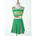 thumbnail image 3 of TiaoBug Kids Girls Cheer Leader Uniform Sleeveless V Neckline Crop Top+Skirt Halloween Outfit Green 10, 3 of 7