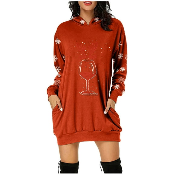 TJAZFJPA Tube Top Dress Ladies Glass Print Pullover Hoodie Dress 50S Dresses for Women Navy Blue Dress