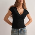 thumbnail image 4 of Womens Summer Tops Elegant Soft Wrap V Neck Short Sleeve Workout Tops for Women Black XL, 4 of 7