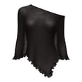 thumbnail image 4 of Maqroz Womens Sheer Poncho Shrug Sun Protection Long Sleeve Lightweight Knit Ruffle Pullover Sweater Top Asymmetric Loose Knit Summer Beach Cover Ups Black Free Size, 4 of 6