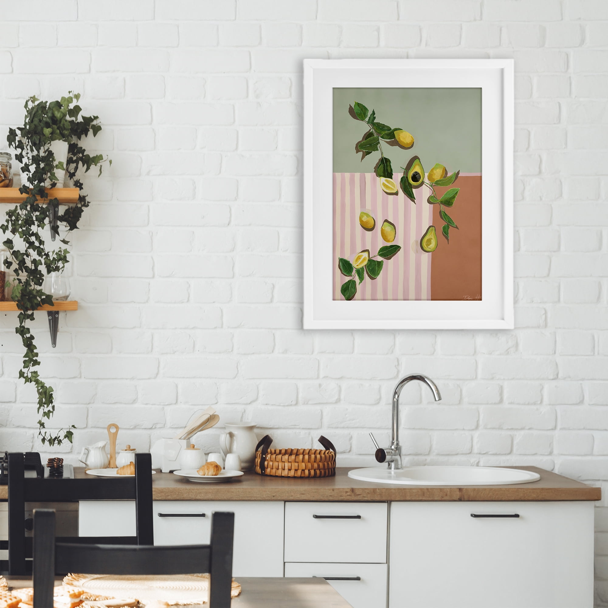 Stupell Industries Midcentury Avocado & Lemons White Framed Print Under Glass, design by Dani Heyward