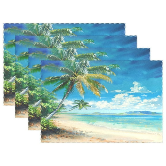 Ryvnso Placemats Set of 4 Palm Tree Retro Summer Beach Dining Mats Heat-Resistant Non-Slip Washable Table Mat