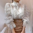 thumbnail image 1 of ZHAOCHENG Camisas de mujer, blusa vintage de encaje blanco liso, blusa holgada con botones coreanos para mujer, blusas casuales de primavera huecas para mujer, blusas blancas M, 1 of 5
