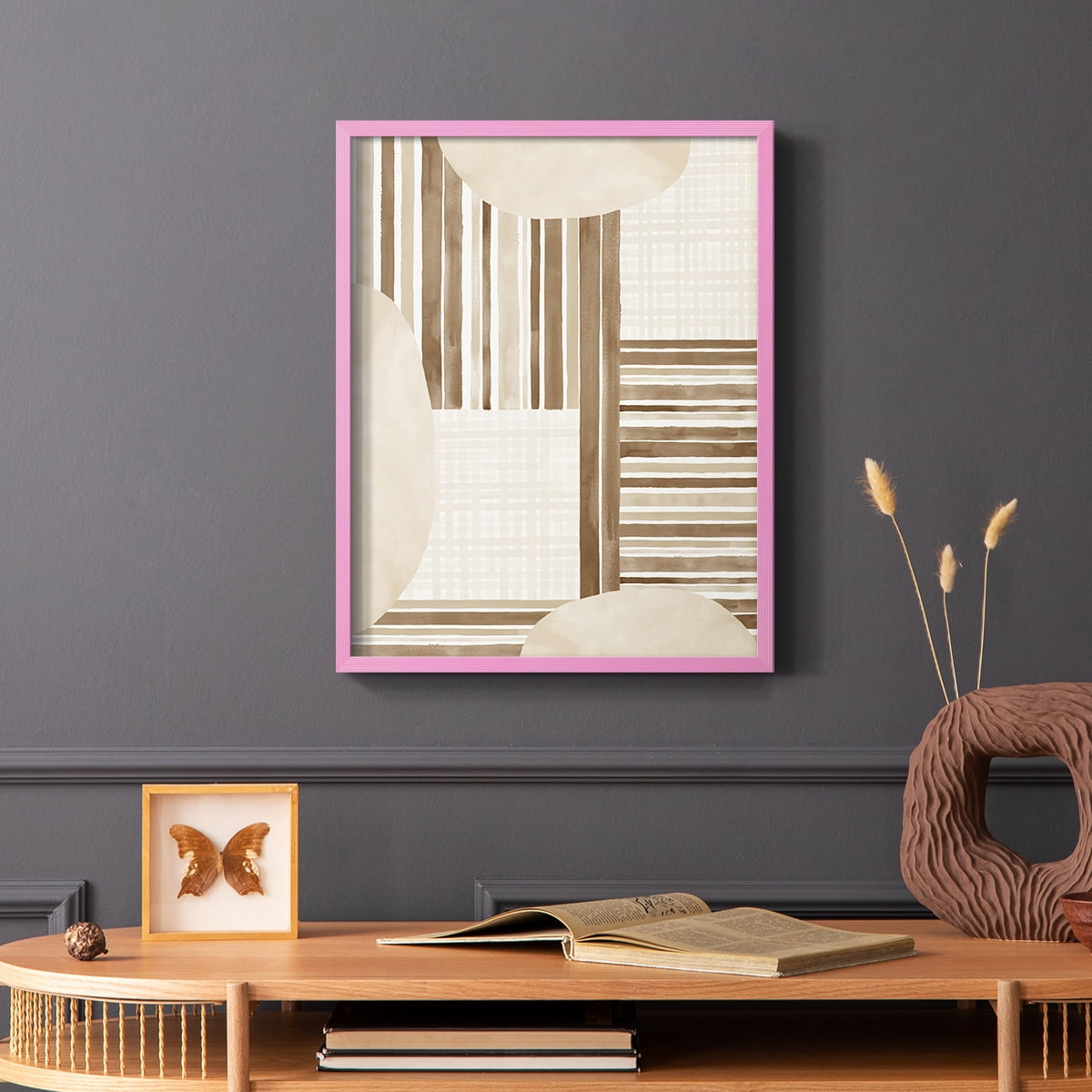 Neutral Stripes in Pink Solid Wood 11 x 14 Framed Print
