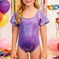 thumbnail image 2 of Leotards For Girls Gymnastics Toddler Ruffle Sleeve Dance Sequin Athletic Dance Wear Shiny Rainbow Purple, 2 of 4