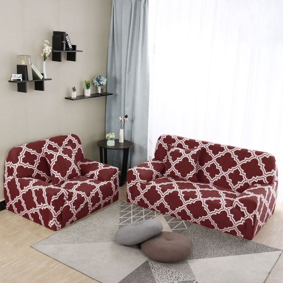 Unique Bargains 1-Piece Oriental Printed Pattern Stretch Sofa Slipcover, Red