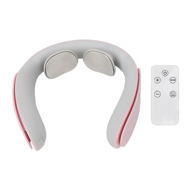 Electric Neck Massager Cordless USB Rechargeable Hot Compress Vibration Neck Relax Massage Machine Pink