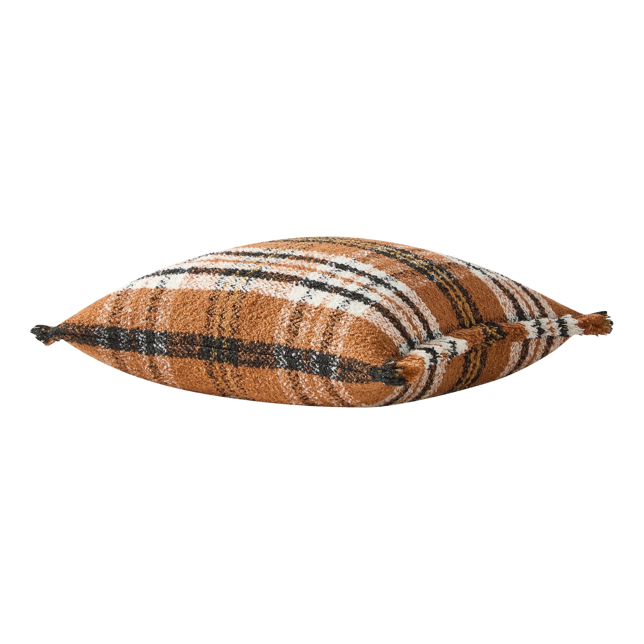My Texas House 20" x 20" Ginger Woven Plaid Fringe Decorative Pillow Cover