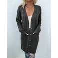 thumbnail image 6 of Women'S Autumn and Winter Long Sleeve Cardigan Sweater Cable Knit Front Button Long Coat Dark Gray L, 6 of 7