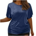 thumbnail image 2 of Aboser Womens Summer T Shirts Plus Size Tops for Women 5X Ruched Waist Basic Tshirts Solid Color Short Sleeve Tee Shirt Casual Lightweight Crewneck T-shirt, 2 of 7