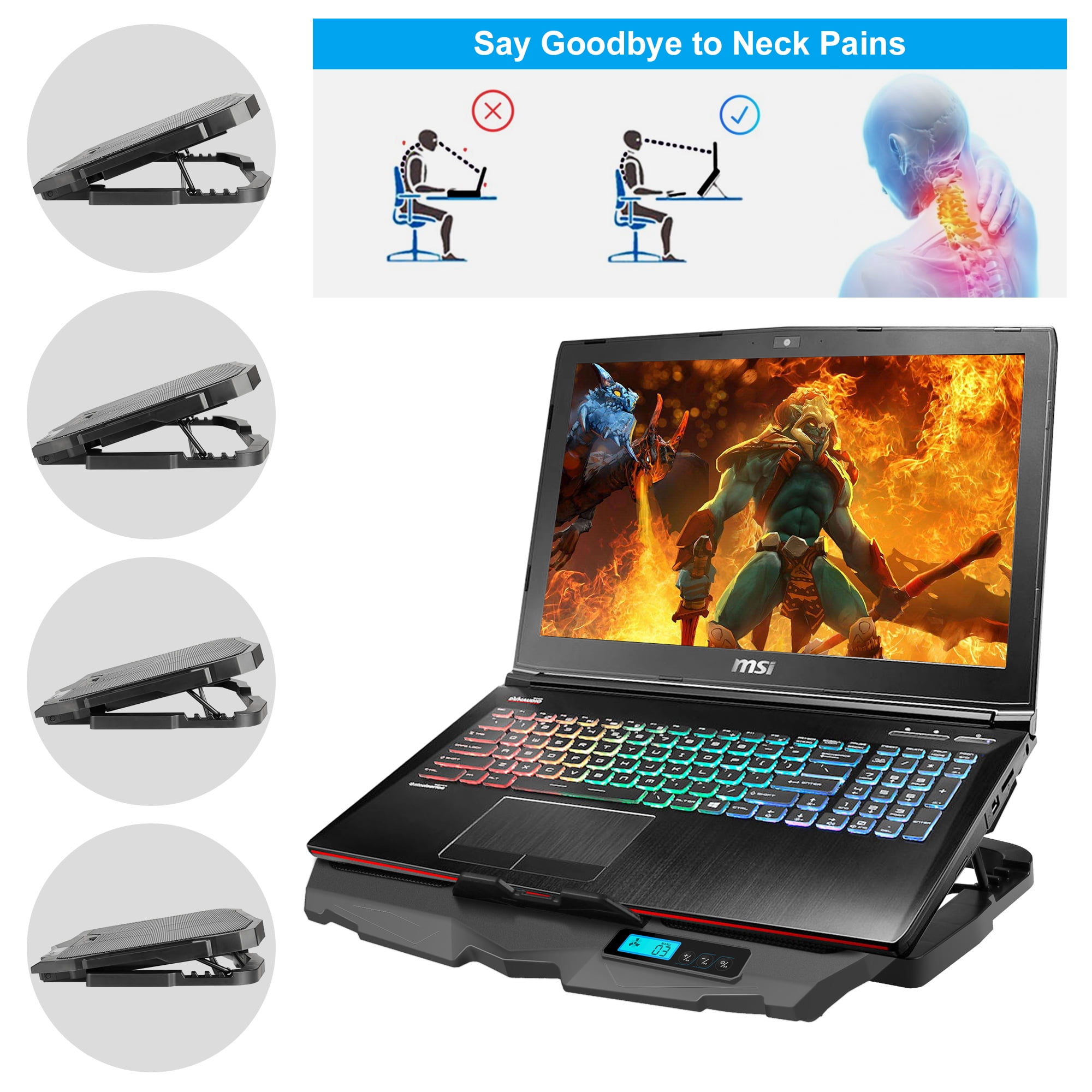 IMAGE Laptop Stand Cooling Pad Cooler Holder with 4 Quiet Fan,Dual USB Port, 5 Speed Adjustable Compatible up PS4/Router, Blue LED - Walmart.com