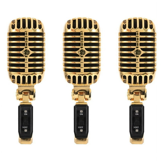 3X Microphone Professionnel Filaire Vintage Classique Micro Dynamique pour Performance en Direct Karaoké (Or)