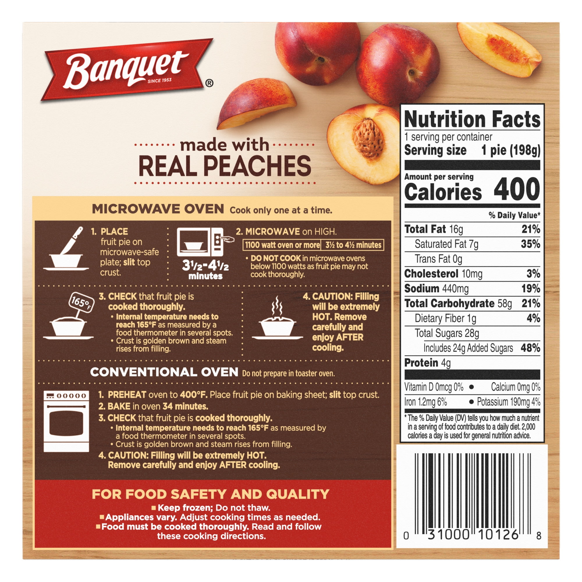 Banquet Peach Pie, Frozen Dessert, 7 oz.