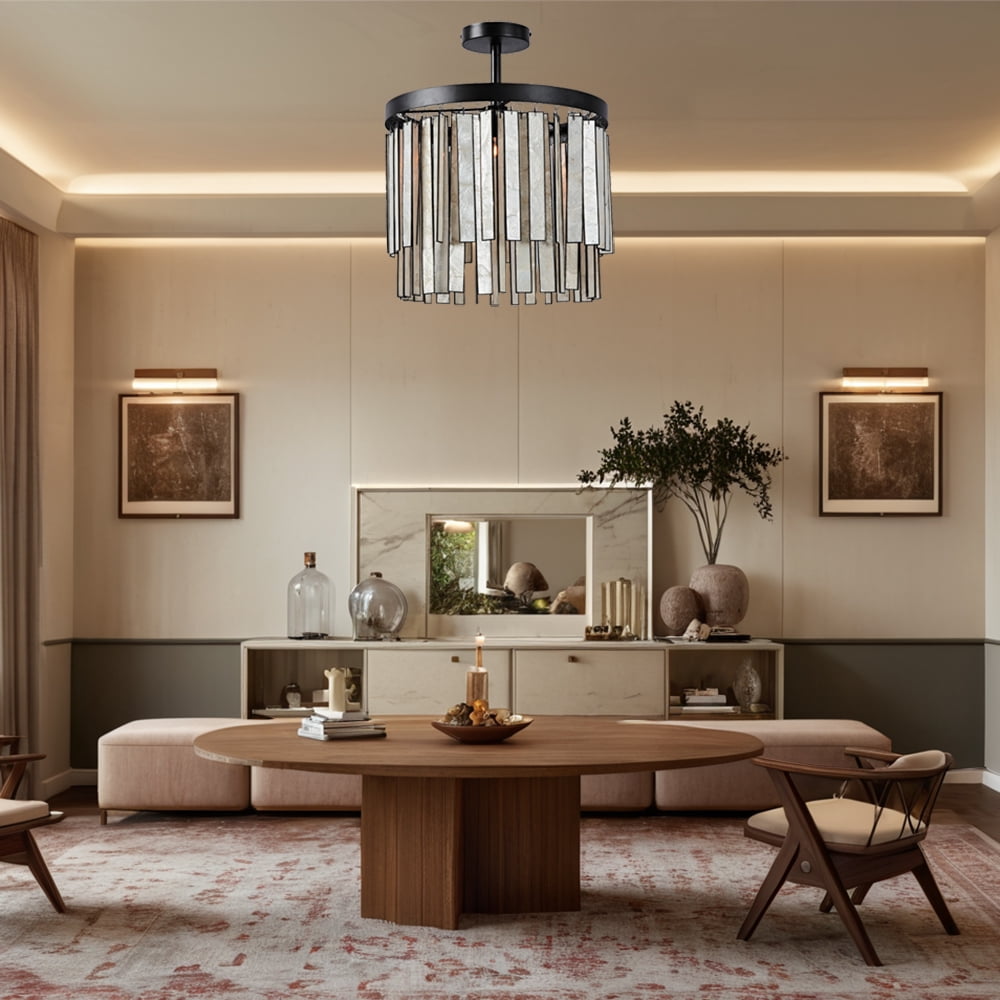 Natural Coastal Ceiling Light , Indoor Flush Mount with Round Bronze Capiz Tile, Hand-polished Light Fixture, Close to Ceiling Light for Bedroom, Entryway, Living Room