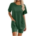 thumbnail image 2 of Simua 2 Piece Lounge Sets for Women Summer Outfits Short Sleeve Crewneck Tops and Biker Shorts Solid Color Homewear with Pockets, 2 of 4