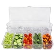 thumbnail image 2 of Fmxomd Ice Chilled Condiment Server, 5 Removable Compartments Condiment Containers with Lids Drain, Clear Garnish Tray Serving Platter Holder for Caddy Fruit Snack Sauce Taco Salad Bar Supplies, 2 of 9