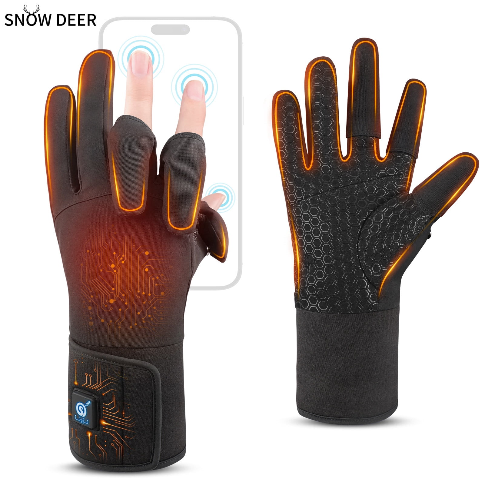 SNOW DEER Heated Fishing Gloves for Women Men Rechargeable Waterproof,Finger Dexterity Electric Heated Gloves for Cold Weather,Winter Hand Warmers Gloves for Hunting Photography Cycling Working