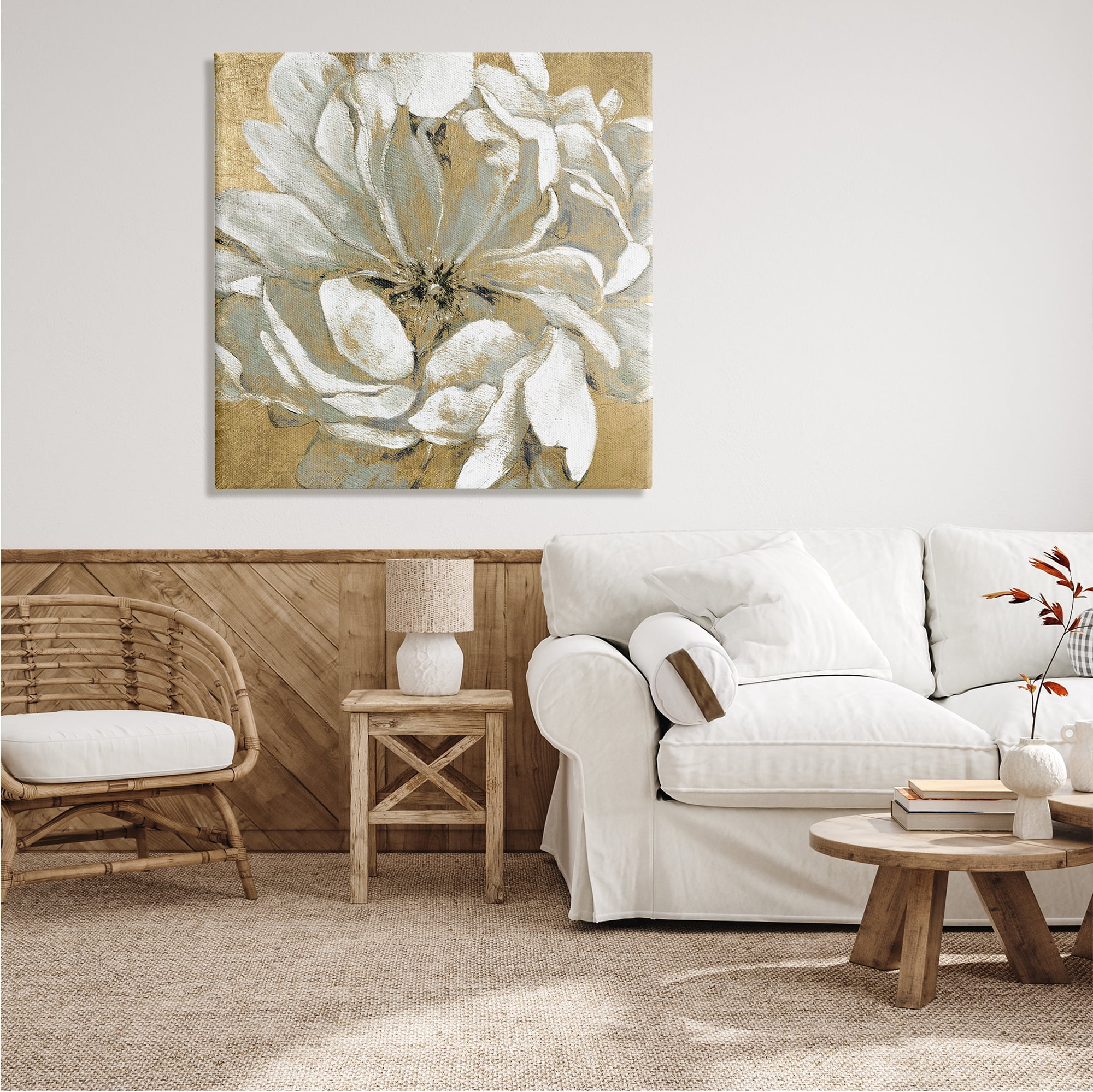 Stupell Industries Abstract White Magnolia Blossom Flower Petals over Gold, 36 x 36,Design by Carol Robinson
