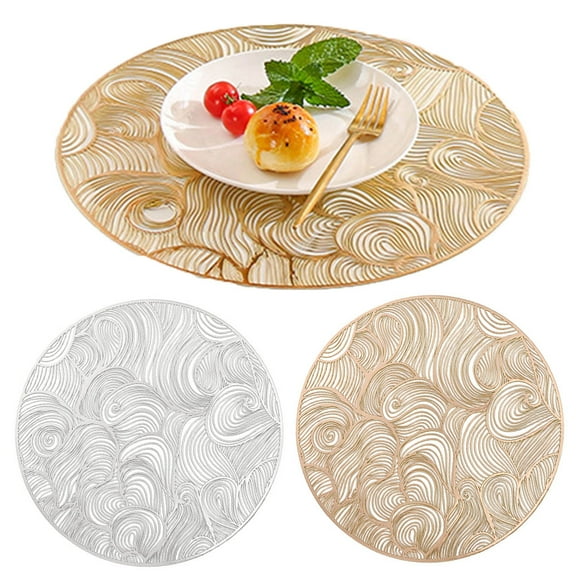 Round Placemats for Dining Table Set of 2 Pressed Vinyl Placemats Metallic Coasters Set Table Mats Hollow Out Place Mats for Dinner Table Decor Holiday Wedding Accent Centerpiece