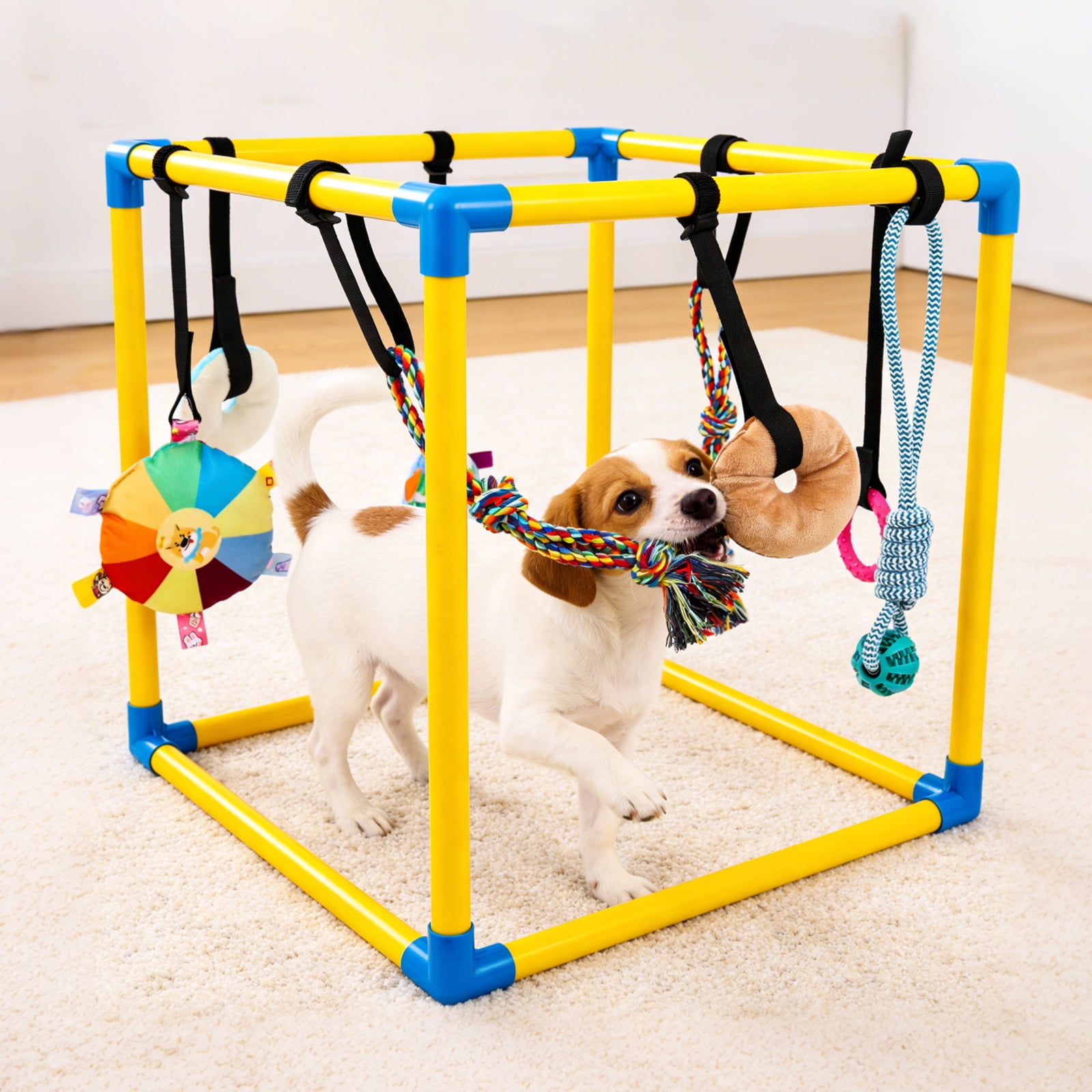 Threns Puppy Play Gym with 8 Hanging Toys,Removable Dog Enrichment Playground,Interactive Indoor Training Activity Center for Small Dogs