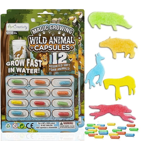 ArtCreativity Magic Growing Animal Capsules, Grow in Water, 2 Packs, 24 Expanding Animal Capsules, Cute Color Variety, Kids Birthday Party Favors, Easter Basket, Contest Prize or Gift Idea