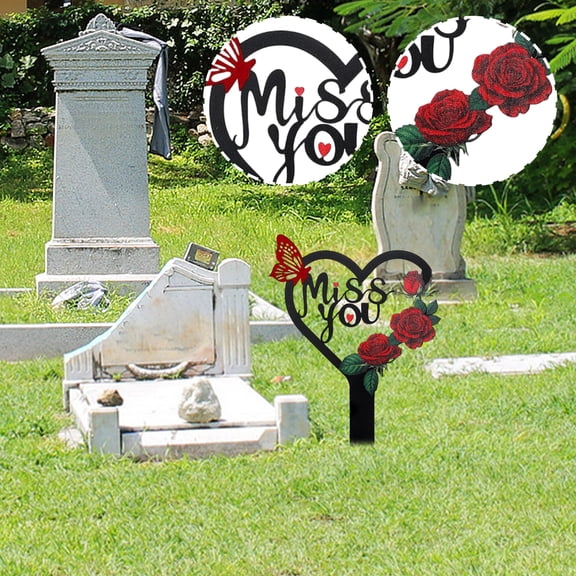 Outdoor Metal Art Heart Shaped Cemetery Flowers for Grave Yard Stake, Memorial Day Decorations Outdoor Garden Accent