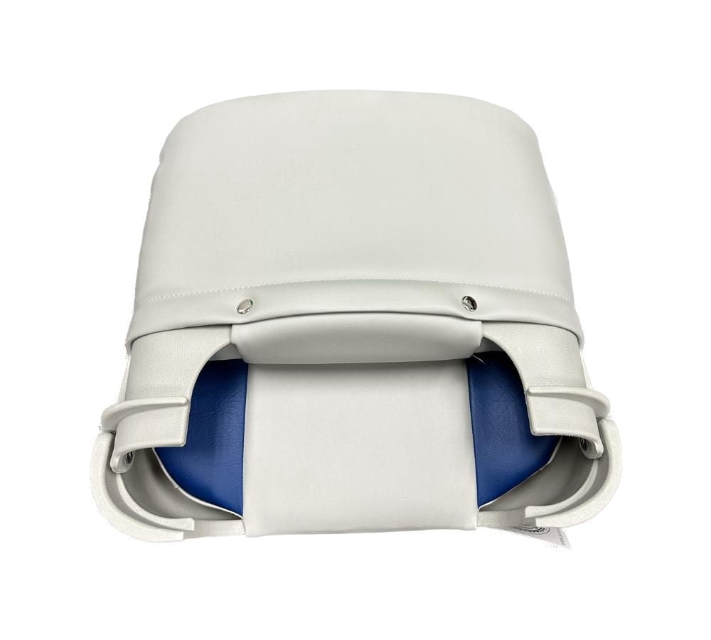 Blue Dog Marine Siège moulé pliable avec coussins, siège de bateau de pêche avec vis en acier inoxydable, chaise de bateau pliante, chaises de capitaine pour la pêche – Bleu/gris