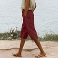 thumbnail image 2 of UAMVSH Bermuda Shorts for Women Side Split Cotton Linen Shorts Summer Casual Drawstring Beach Vacation Shorts with Pockets, 2 of 6