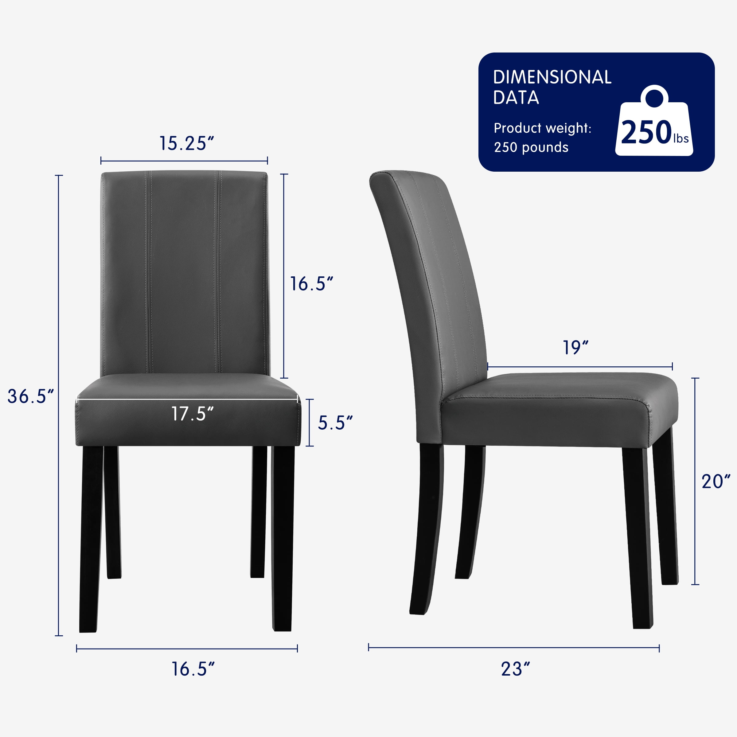 Subrtex Modern Parsons Faux Leather Dining Chairs Set of 6 Upholstered Dining Chairs– Gray
