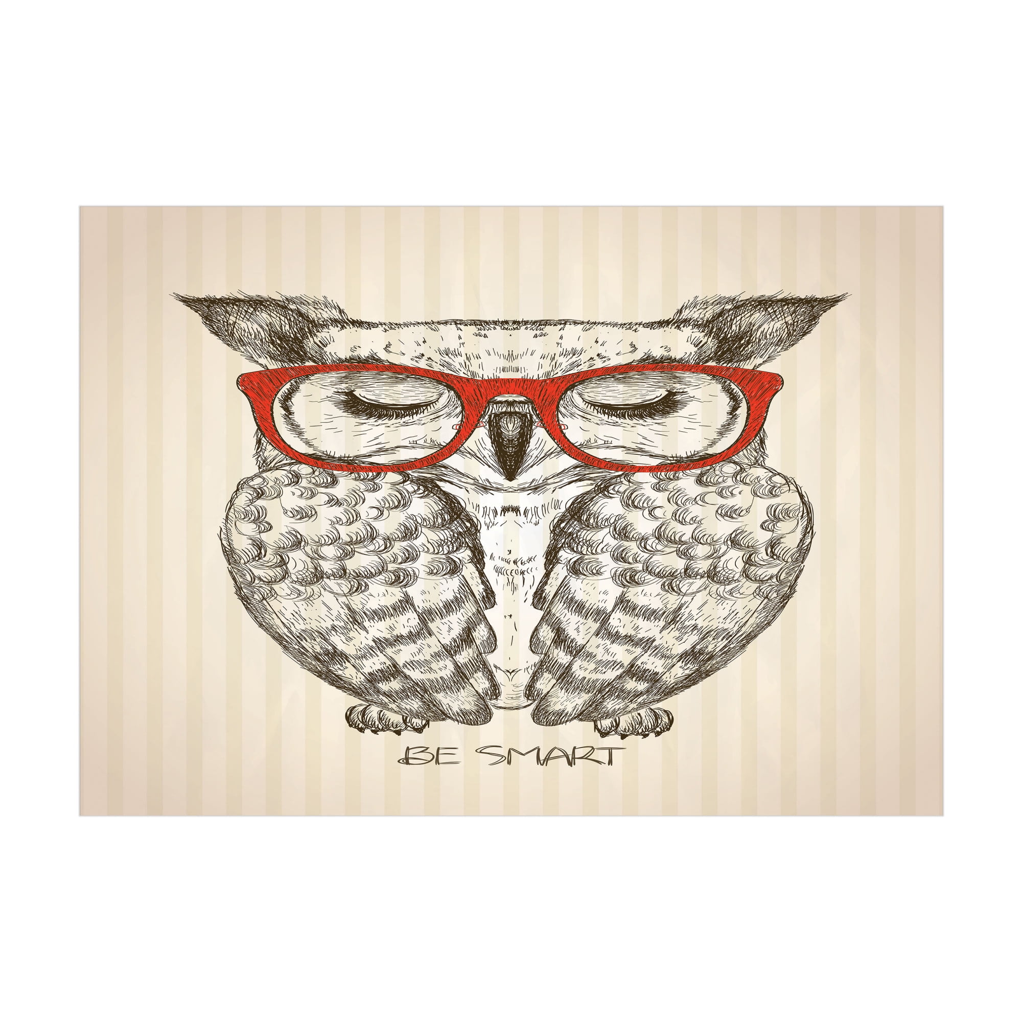 Nerdy Jigsaw Puzzle, Vintage Sketch Owl with Be Smart Lettering on Vertical Line Backdrop
