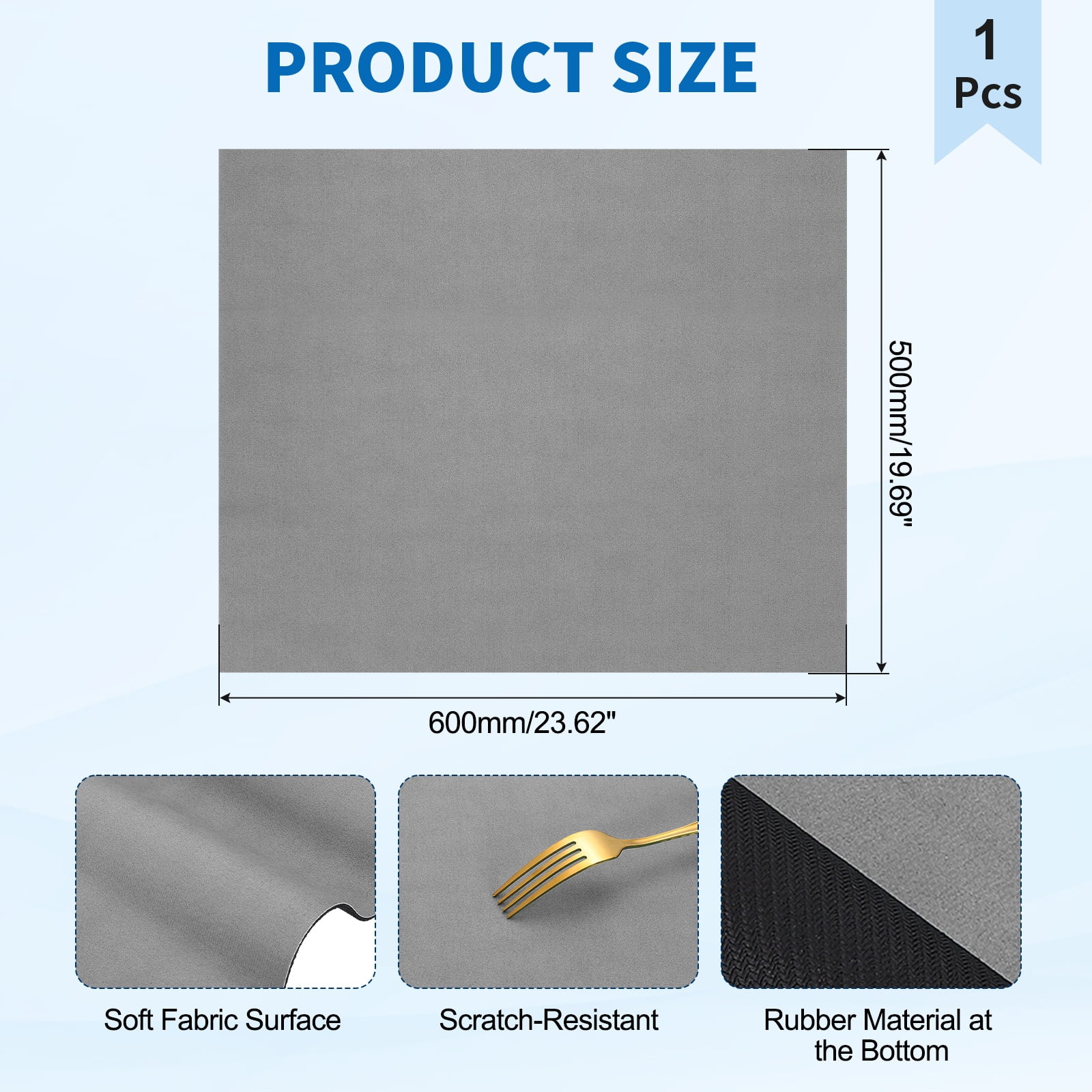 Washer and Dryer Top Protector Mat 24" x 20" - Non-Slip, Quick Drying Rubber Washing Machine Top Cover Pad for Home Kitchen Laundry Room, Light Gray