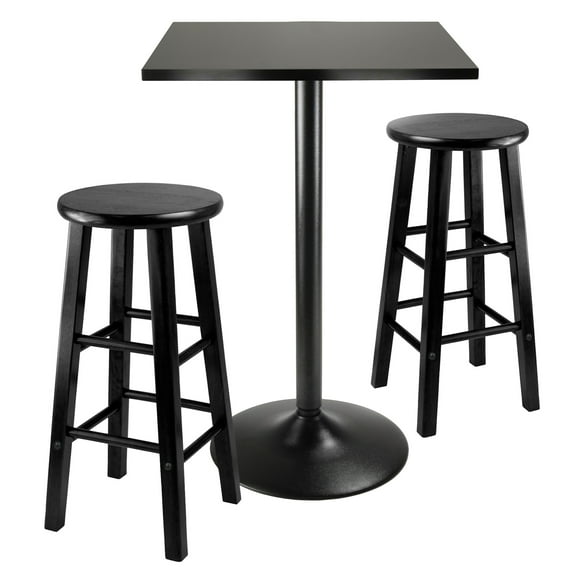Winsome Wood Obsidian 3-Pc Dining Set, Square Table and 2 Round Seat Counter Stools, Black
