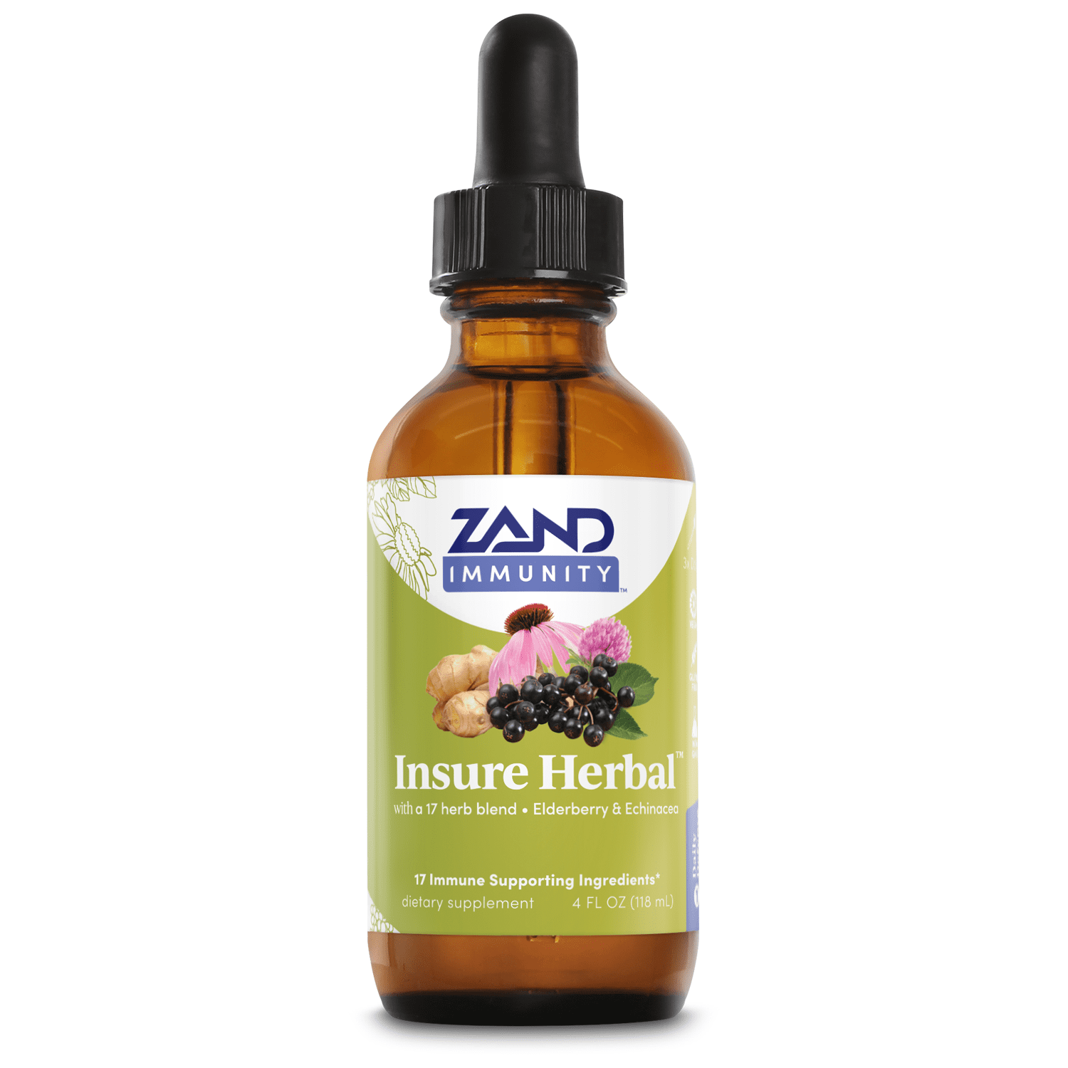 Zand Insure Herbal Immune Support, 17 Herb Blend with Elderberry, Echinacea, Chamomile, Ginger & Valerian, Daily Defense Immunity Supplement, Vegan, Gluten Free & Non-GMO