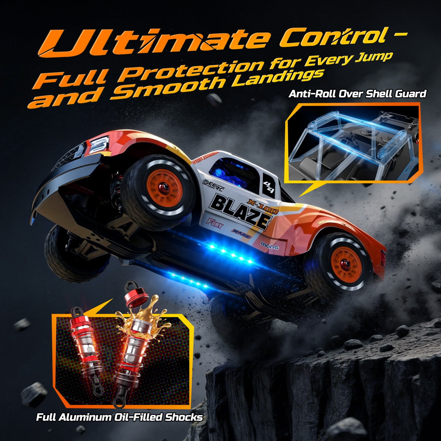 DEERC 1/14 Fast Brushless RC Car for Adults, Max 46+ mph Off-Road Truck, 4WD Waterproof RC, High Speed Remote Control Car, 2 * 3S Lipo, All Terrain RC Truggy for Snow, Sand & Mud