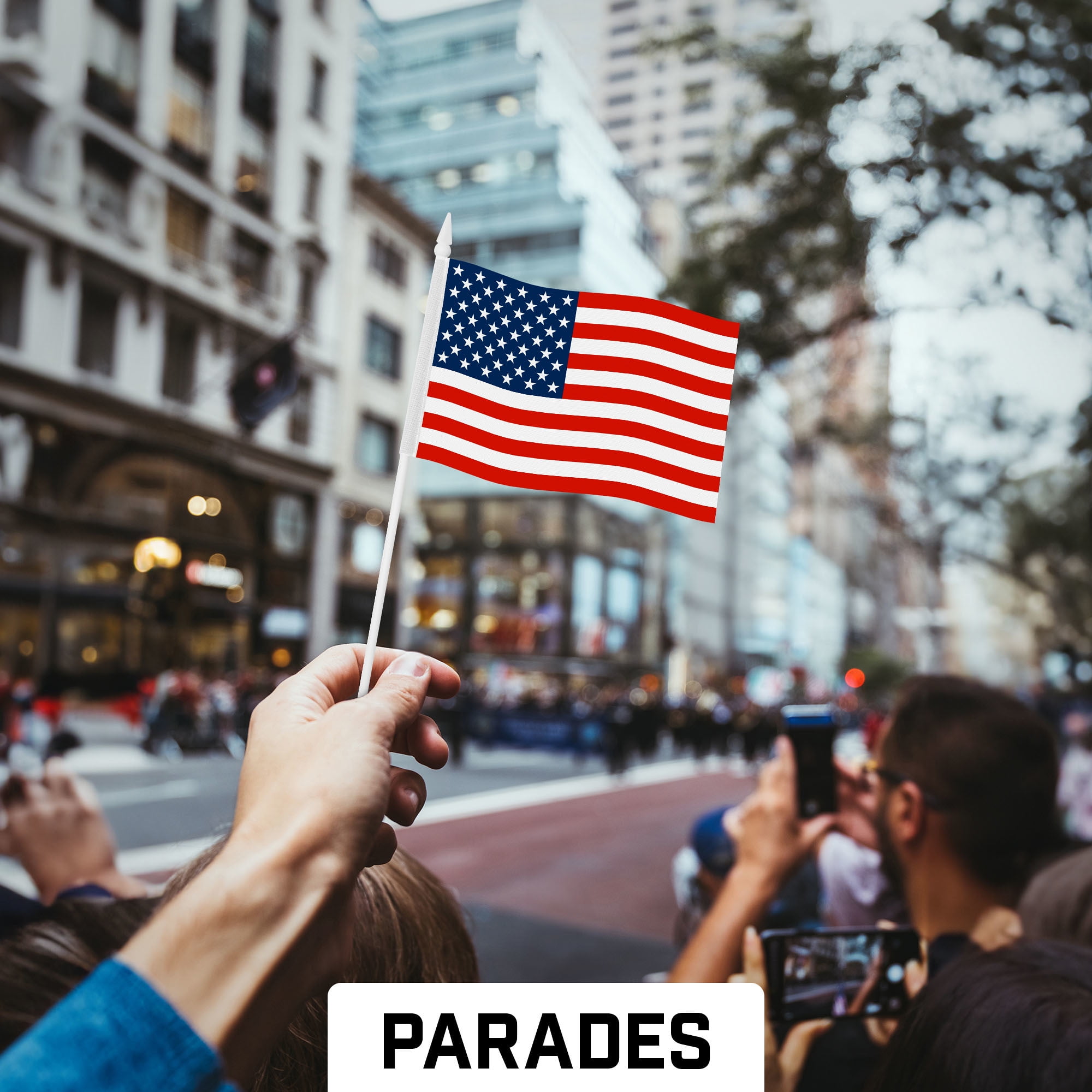G128 50 Pack Handheld American USA Stick Flags | 4x6 In | Printed 150D Polyester, Counrty Flag, Solid Plastic Stick, Spear White Tip, Great for Patriotic Decorations