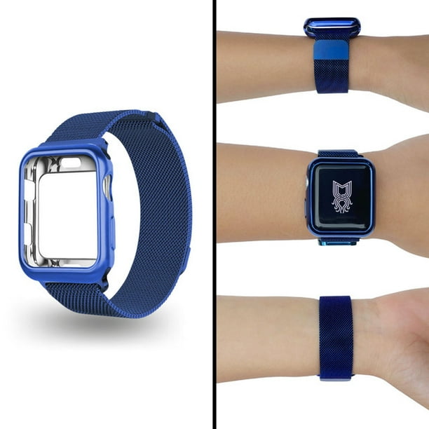Correa para Apple Watch de 41 mm Metálica + Protector lateral de pantalla. Estilo Milanese. Mamá Pulpo Milanese case lateral