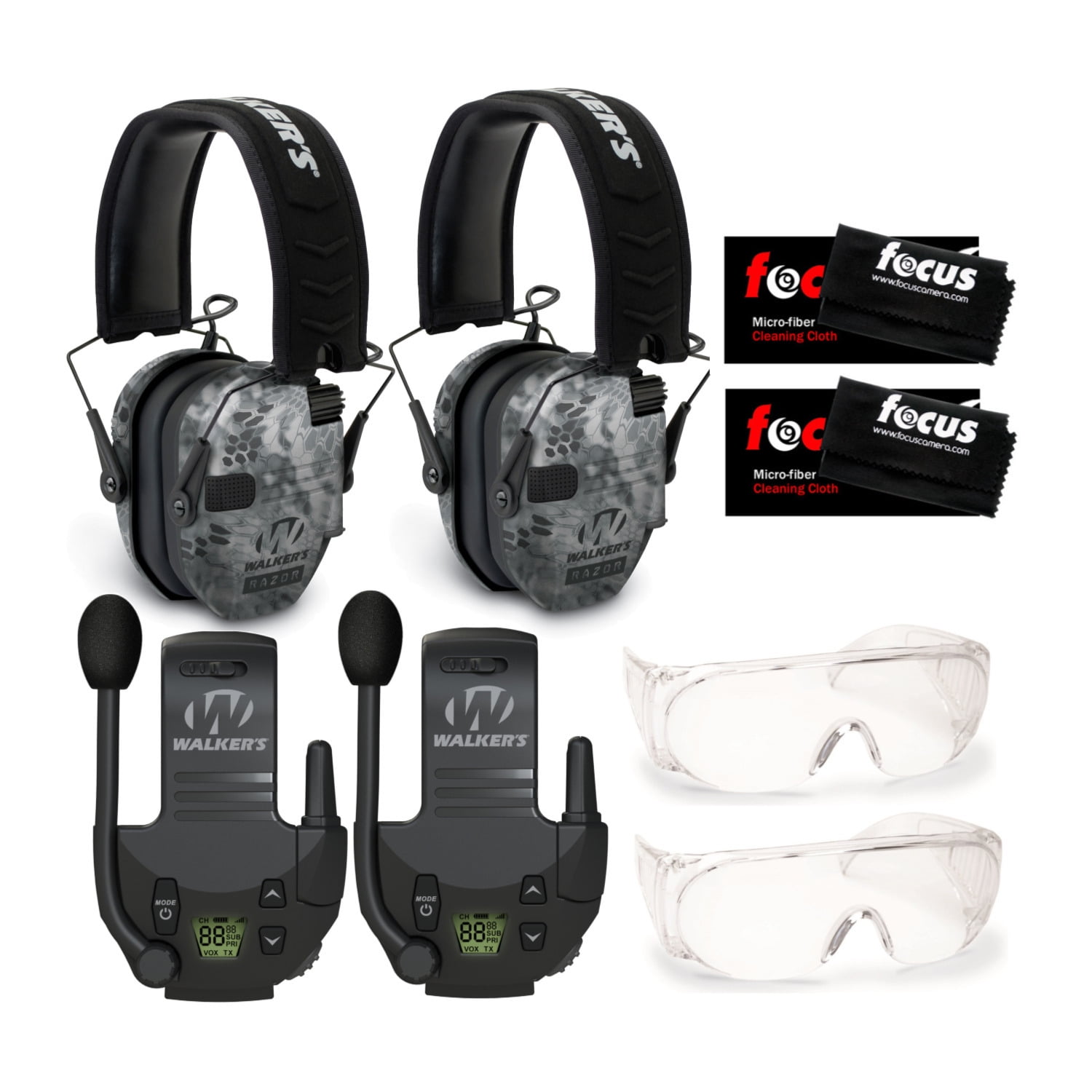Walkers Razor Digital Ear Muffs with Walkie Talkie Attachment Bundle (2