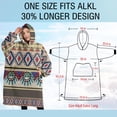 thumbnail image 4 of Oversized Wearable Blanket Hoodie,Blue Boho Tribal Masks and Diamonds Pattern Sherpa Blanket Hoodie with Super Pockets,Super Warm Fuzzy Pullover for Women & Men, 4 of 6